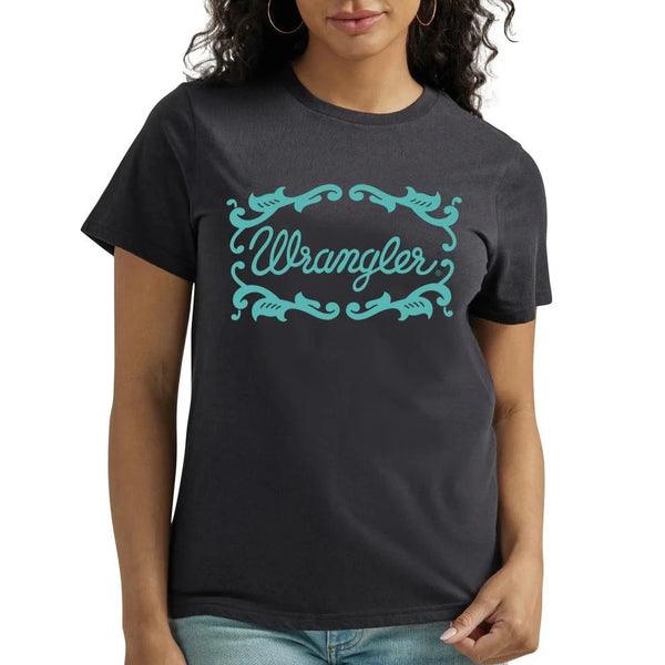 Wrangler Ladies Black & Turquoise Tee Shirt 112347496