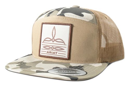 Ariat Men's 7 Panel Camo Boot Stitch Khaki Camo Cap