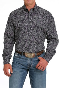 Cinch Men's Paisley Print Button Down Western Shirt Purple/White MTW1105641