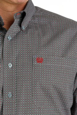 Cinch Men's Long Sleeve Grey Print Button Down Shirt MTW1105650
