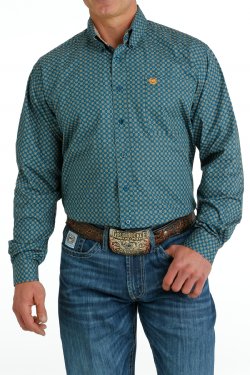 Cinch Men's Geometric Print Button Down Long Sleeve Shirt Blue MTW1105659