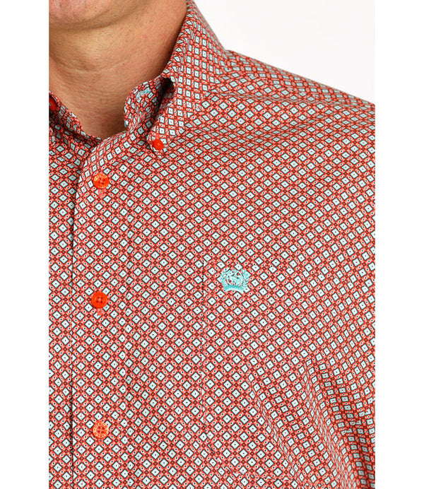 Cinch Men's Red & Light Turquoise Geo Print Short Sleeve Western Shirt MTW1111456