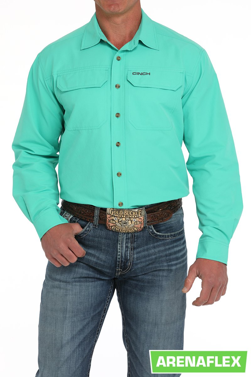 Cinch Men's Solid ArenaFlex Long Sleeve Shirt - Turquoise - MTW1722001