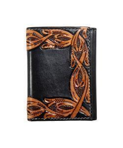 Nocona Black Trifold Wallet with Brown Scrolling on the Edges - N500049501