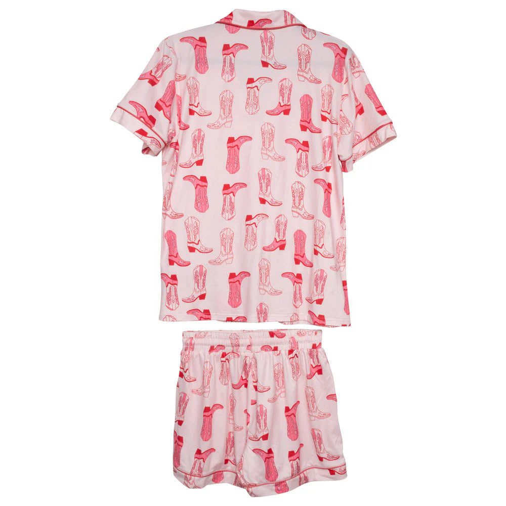 Katy Did Light Pink Western Boots All Over PJ Short Set