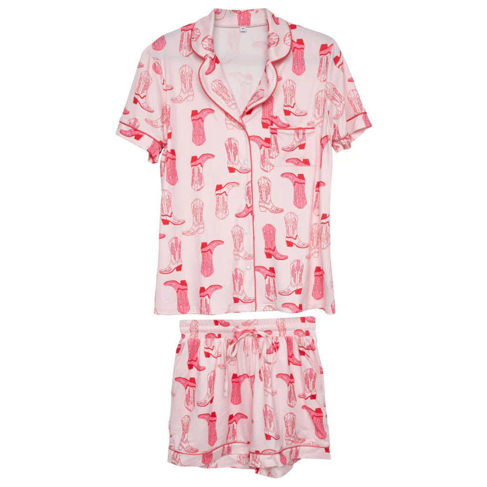 Katy Did Light Pink Western Boots All Over PJ Short Set