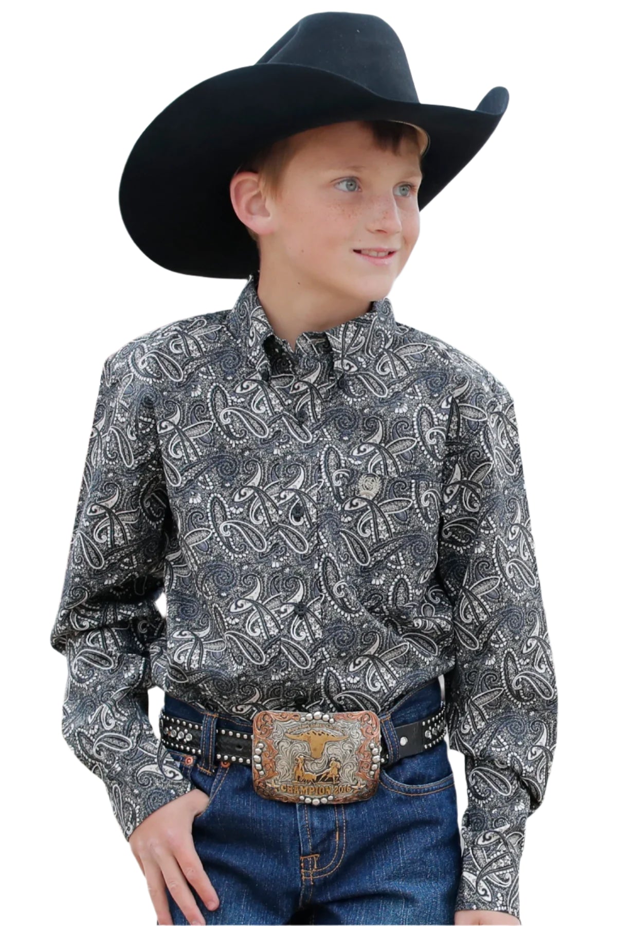 Cinch Boys Black Paisley Print Long Sleeve Button Down - MTW7060350