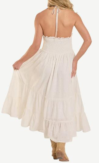 Rock & Roll Ladies Eyelet Maxi White Dress-BWD0R08108