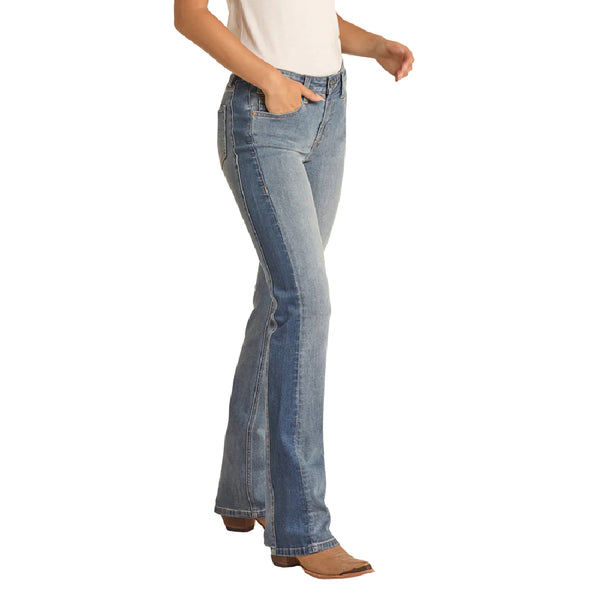 ROCK AND ROLL LADIES SIDE PANEL MID RISE BOOT CUT JEANS- RRWD4MR0XM