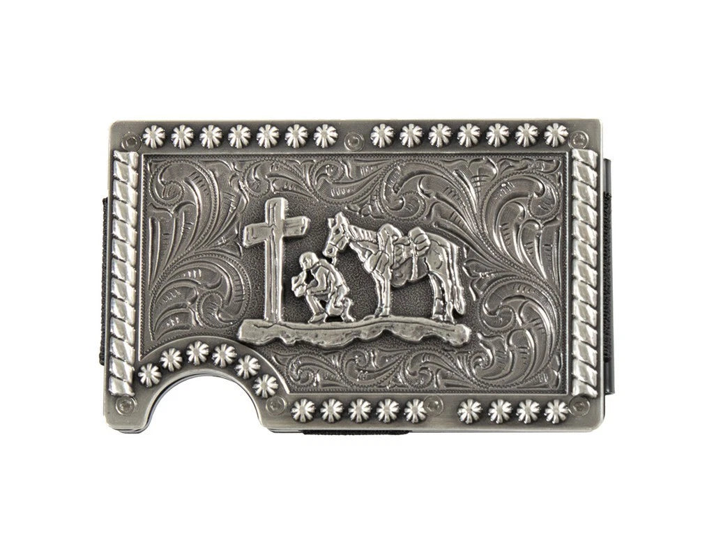 3D Western Wallet Men Smart Style Cowboy Prayer Rope Silver - D250016936