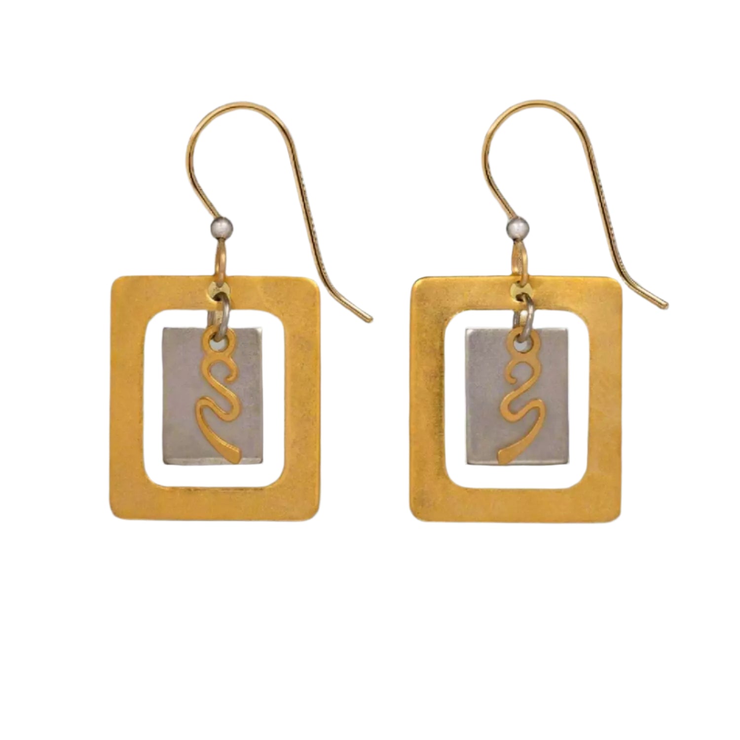 Silver Forest Earrings Gold and Silver Square with Squiggle - NE-2145