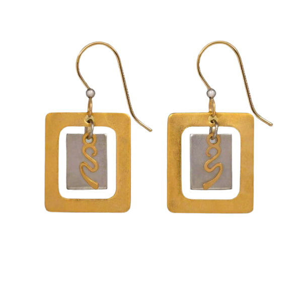 Silver Forest Earrings Gold and Silver Square with Squiggle - NE-2145