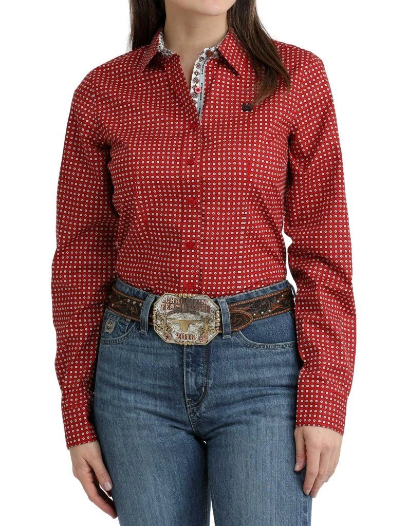 Cinch Women's Long-Sleeve Foulard Button Red - MSW9165079