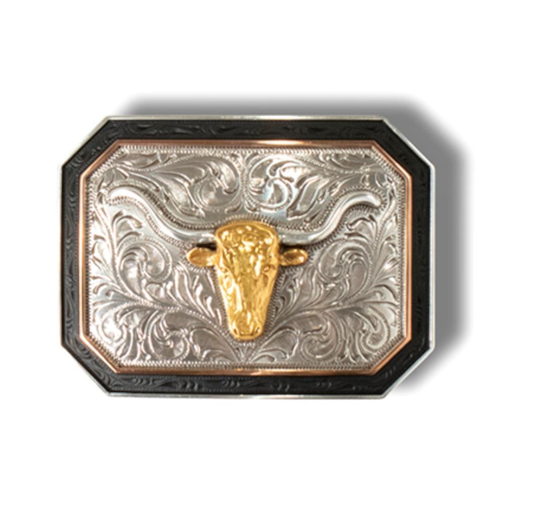 Ariat Western Mens Belt Buckle Rectangle Longhorn Silver A37057