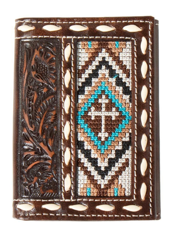 Nocona Western Mens Wallet Trifold Leather Embroidery Inlay Brown N500044602