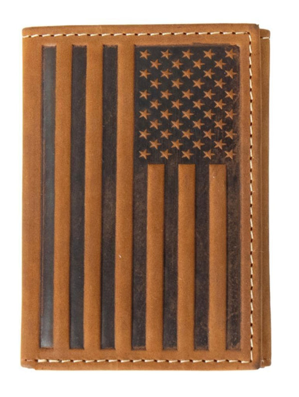Nocona Western Mens Wallet Trifold Leather Embossed American Flag N500044302