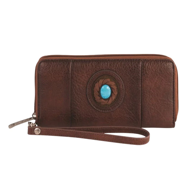 Justin Ladies Brown Leather Wallet W/Faux Turquoise Concho- 2520852151