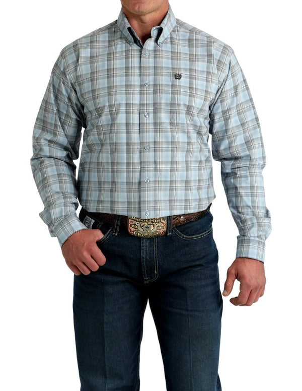 Cinch Mens Light Blue Plaid Long Sleeve Shirt - MTW1106000