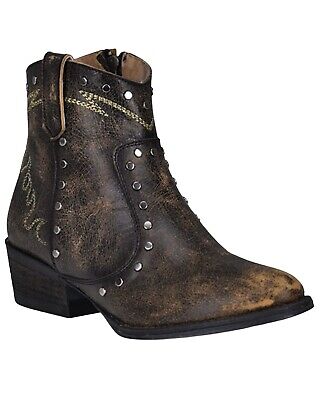 Circle G Ladies Brown/Black Embroidery & Studs Bootie Q5156