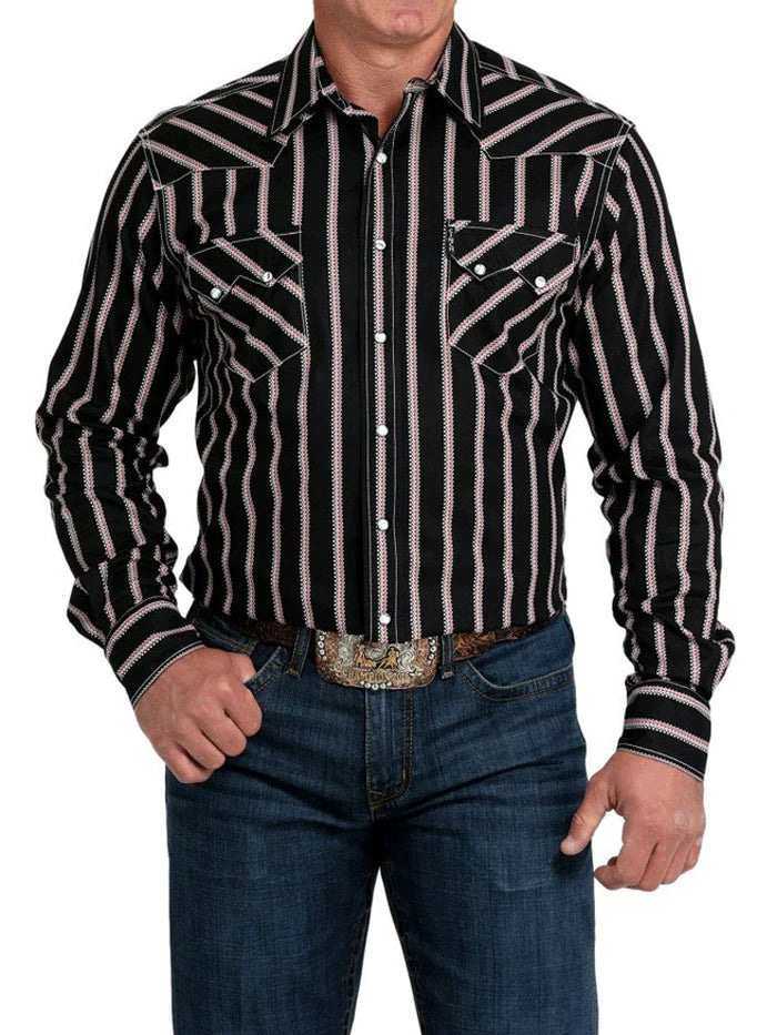 Cinch Men's Modern Fit Striped Print Long Sleeve Button Down - MTW1301088
