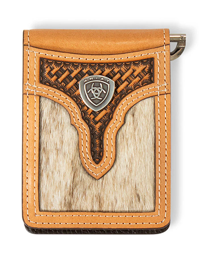 Ariat Men's Calf Hair Basket Weave Bifold Money Clip Natural A3561948