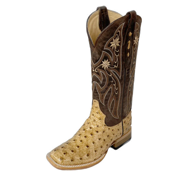 Cowtown Ladies Camel Ostrich Print Boot Q477