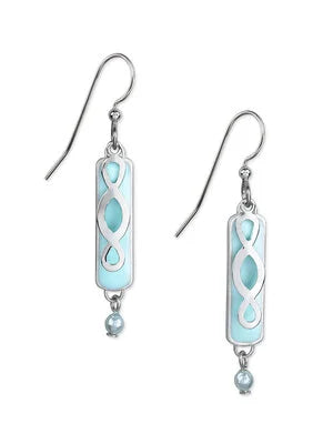 Silver Forest Triple Loop over Blue Rectangle Earrings  - NE-0995