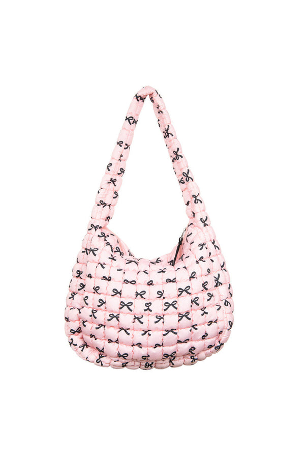 Katydid Black and Pink Mini Coquette Bows Oversized Quilted Tote Bag-KDC-TB-27_LPK