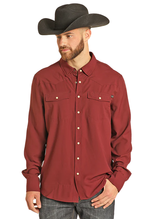 Men's Rock & Roll Cowboy TekWestern Snap Front Shirt - Maroon - BMN2S06797-MRN