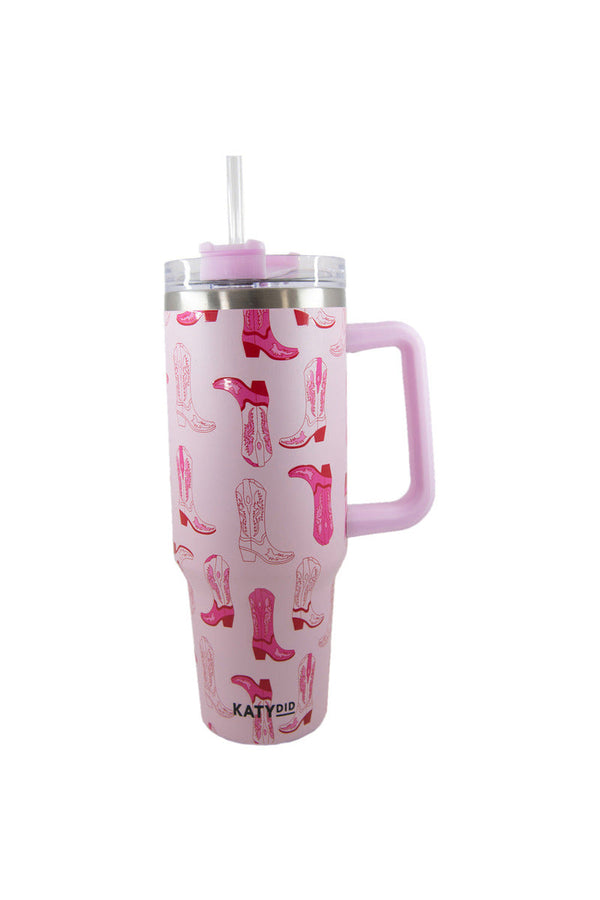Katy Did Light Pink Western Boot Tumbler Cup-kdc-tumb-31_lpk
