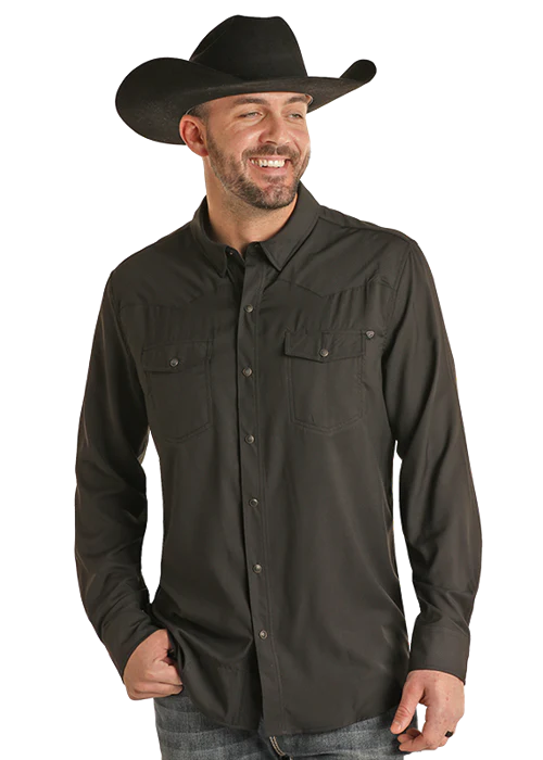 Men's Rock & Roll Cowboy TekWestern Snap Front Shirt - Black - BMN2S06797-BLK