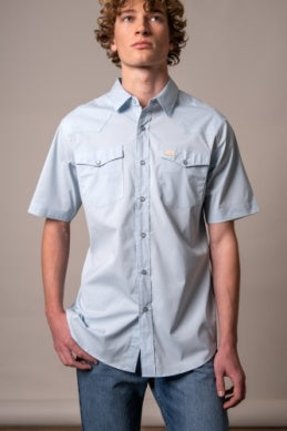 Kimes Ranch Men’s Rio Pearl Snap Short Sleeve Shirt – Light Blue