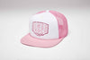 Kimes Ranch Wood Block Pink Logo Foam Flat Bill Hat