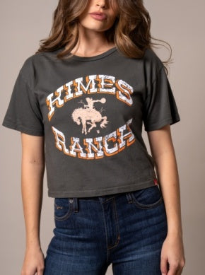 Kimes Ranch Ladies Lucky B Bucking Cropped Tee - Pepper