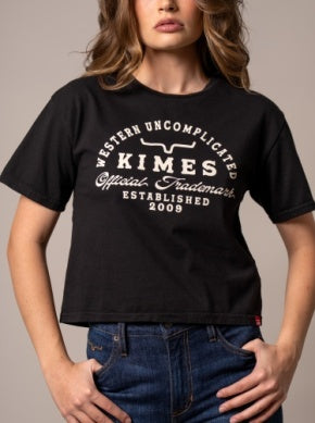 Kimes Ranch Ladies Heavy Text Cropped Tee - Black