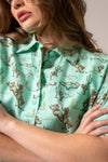 Kimes Ranch Ladies Ranchero Short sleeve Button Down Crop Shirt - Turquoise