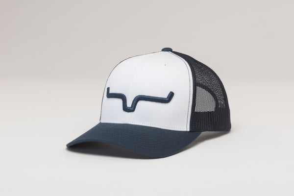 Kimes Ranch Weekly Trucker White Navy Ball Cap