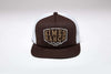 Kimes Ranch Wood Block Brown Logo Foam Flat Bill Hat