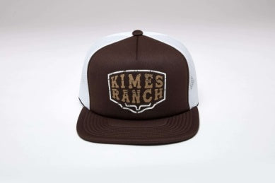 Kimes Ranch Wood Block Brown Logo Foam Flat Bill Hat