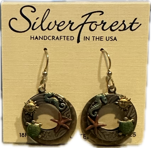 Silver Forest Earrings Coastal Round Collage - NE-2226