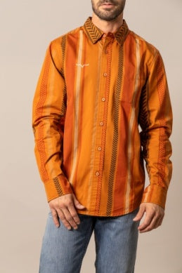 Men’s Kimes Ranch Double Tap Stripe Button-Down Long Sleeve Shirt – Burnt Orange