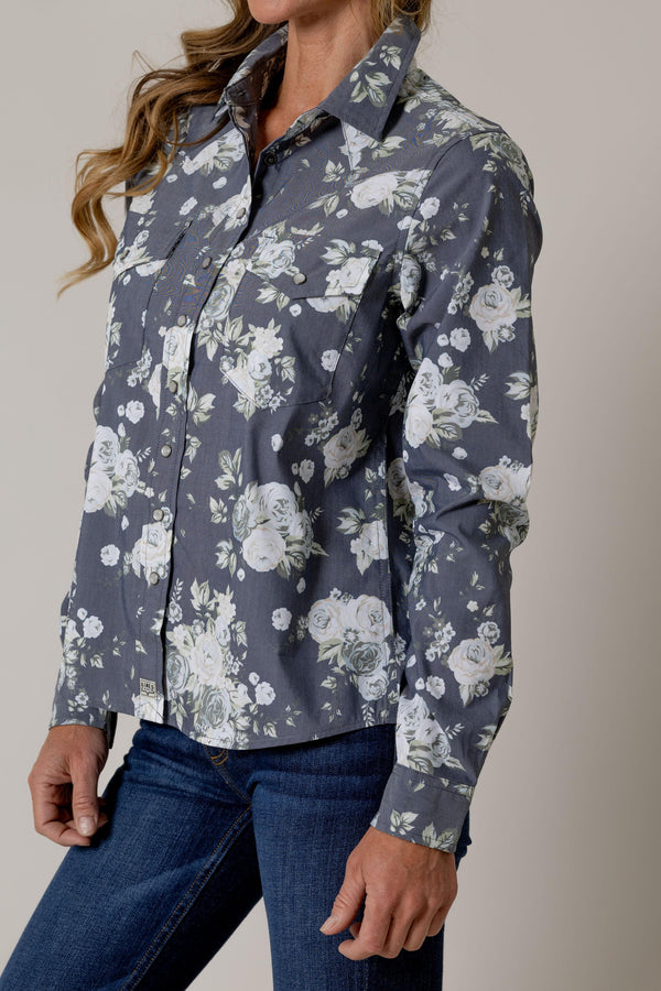 Kimes  Ranch Women's "Ginny" Longsleeve Shirt - Blue/Floral - GinnyBlue