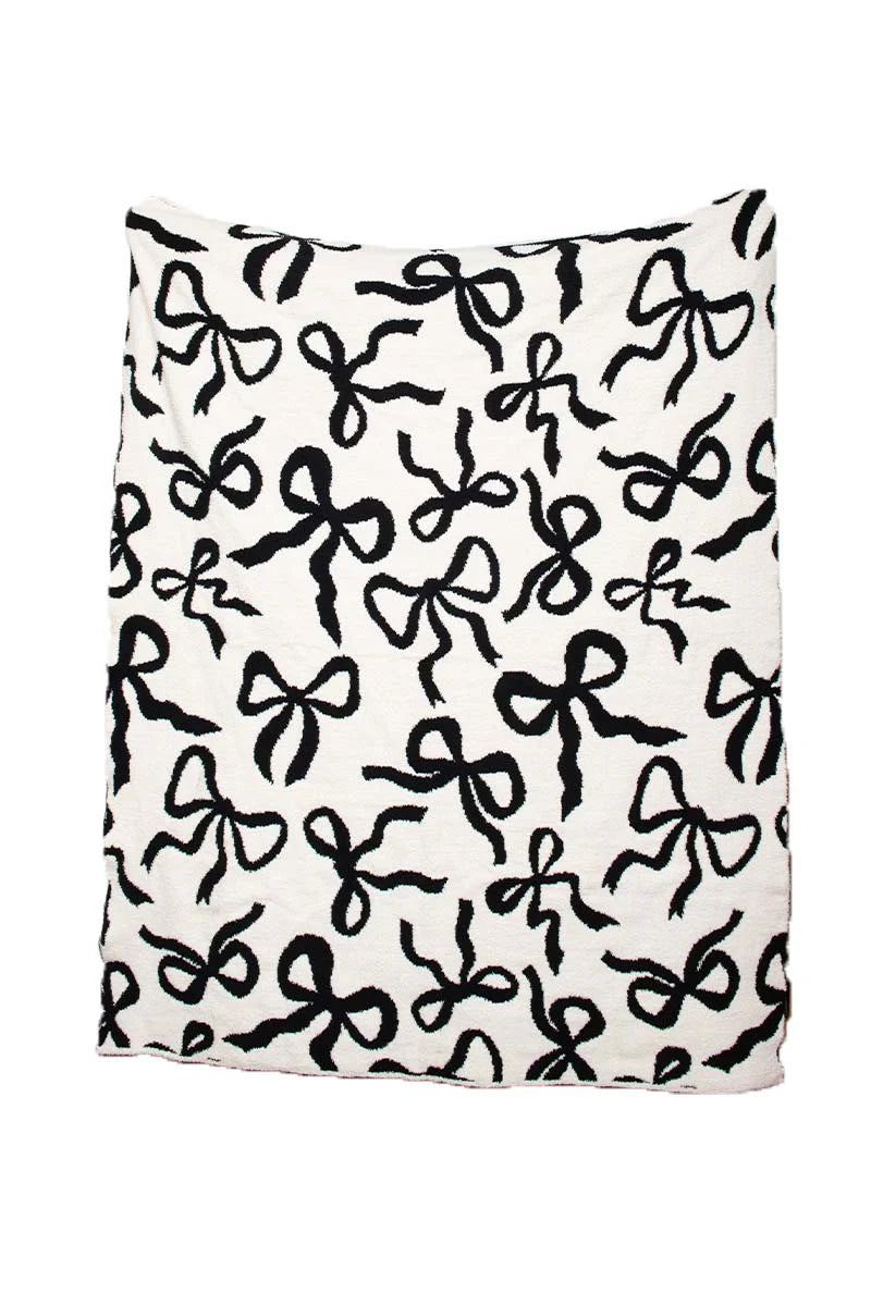 KatyDid White & Black Double Sided Bow Blanket -  KDC-BLKT-22_BLK