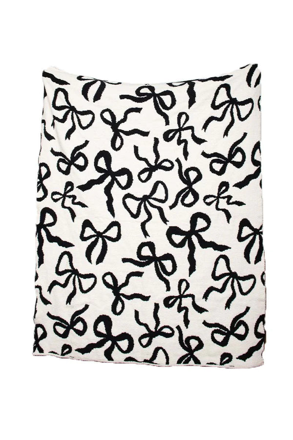 KatyDid White & Black Double Sided Bow Blanket -  KDC-BLKT-22_BLK