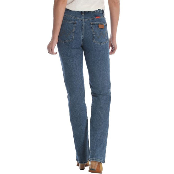 Wrangler Ladies Cowboy Cut Dark Wash Natural Rise Slim Fit Straight Leg Jeans 1018MWZSW