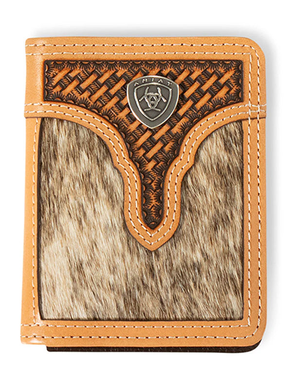Ariat Mens Calf Hair Basket Weave Bifold Wallet Natural A3561848