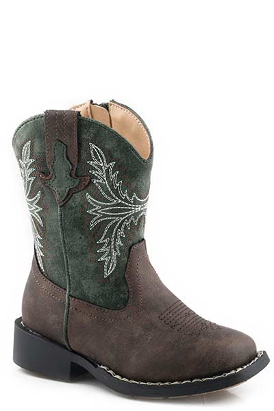 Roper Kids Boots Brown Square toe Green Top Boots  09-018-1224-2991