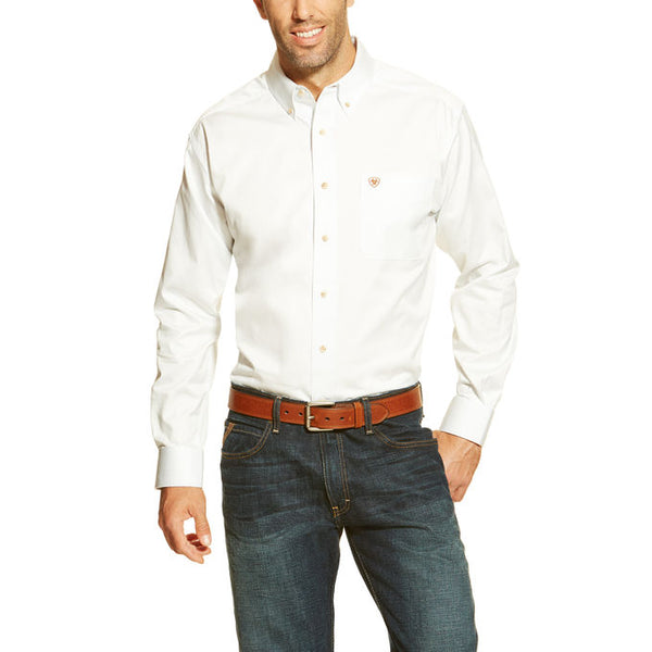Men's Ariat Solid Twill Buttondown White Shirt 10000503