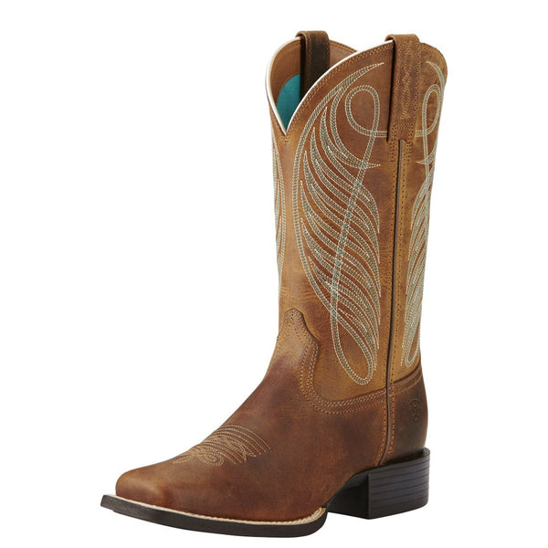 Ariat Ladies Round Up Wide Square Toe Powder Brown Boot 10018528