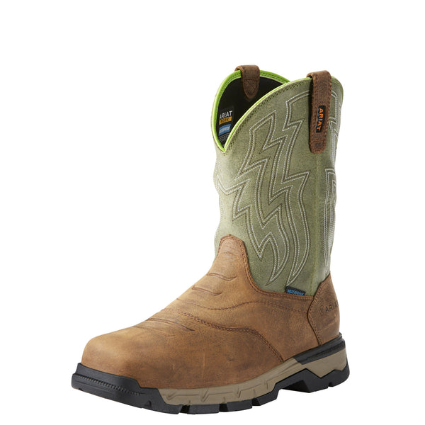 Ariat® Men's Rebar Flex Western H2O Rye Brown & Green Composite Toe Boots 10021486